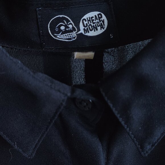 Cheap Monday Black Sheer Open Back Button Up Top - Picture 3 of 3